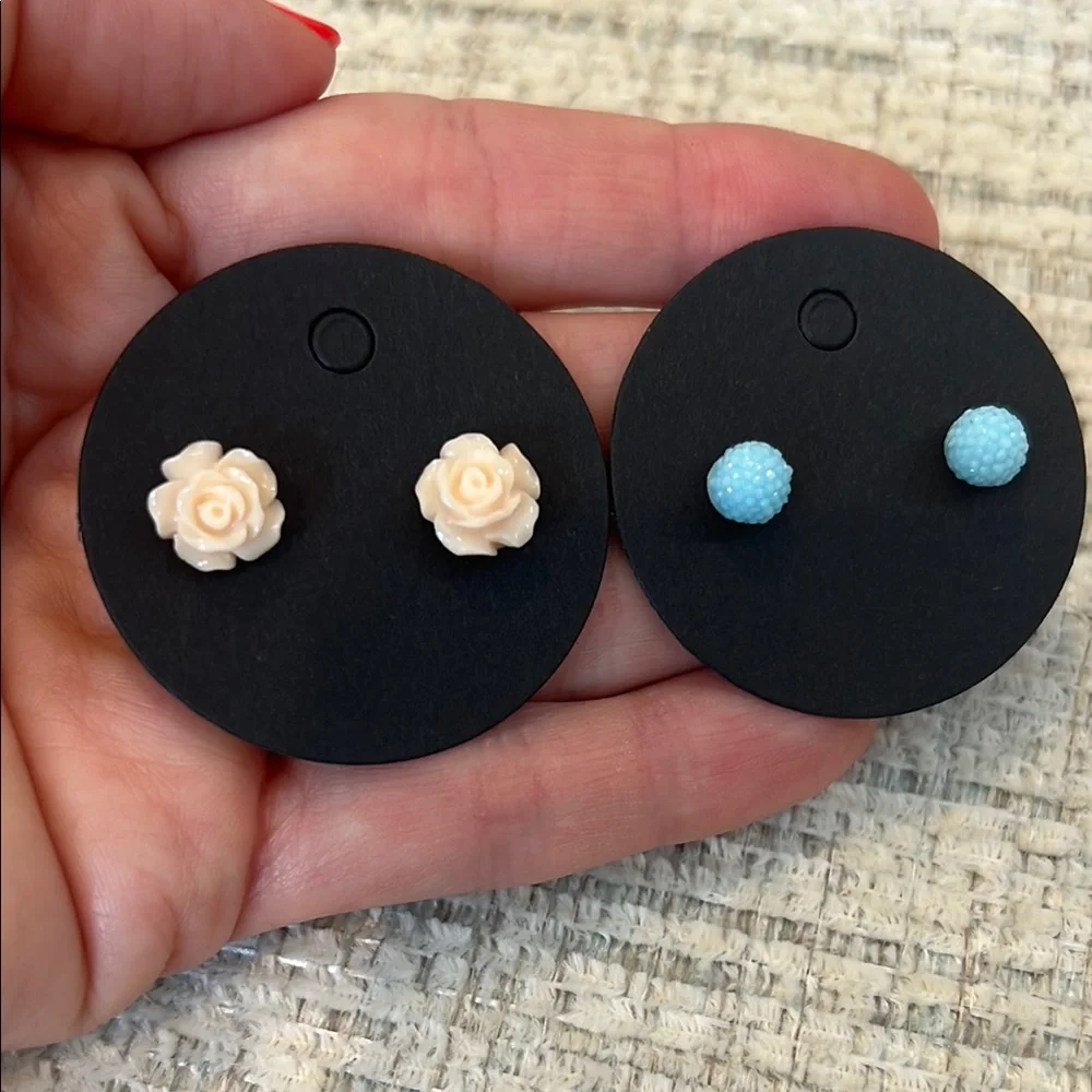 Floral Kids Earrings Set - Cream,‎ Blue, White